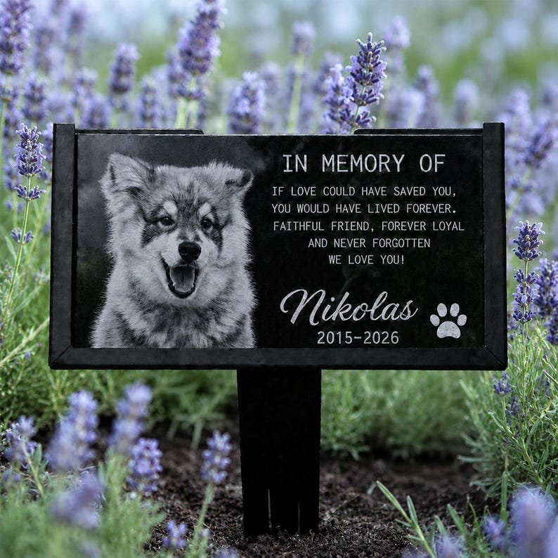 Custom Dog Memorial Stone, Personalized Sympathy Photo Gift, Engraved Granite Grave Marker, Pet Loss Gift
