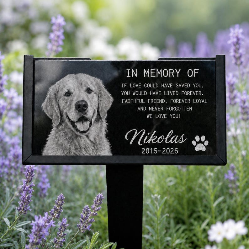 Custom Dog Memorial Stone, Personalized Sympathy Photo Gift, Engraved Granite Grave Marker, Pet Loss Gift