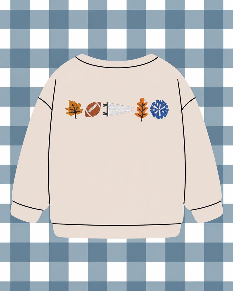 Custom School Team Pennant Football Sweatshirt, Personalized Initials Fall Leaves Crewneck, Embroidered Game Day Pullover