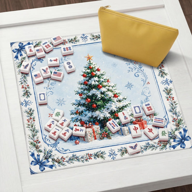 Christmas Mahjong Mat, Festive Winter Holiday Table Game Mat, Decorative Xmas Season Game Board Cover