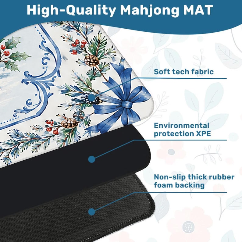 Christmas Mahjong Mat, Festive Winter Holiday Table Game Mat, Decorative Xmas Season Game Board Cover