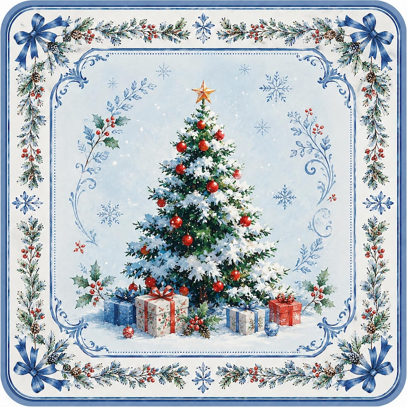 Christmas Mahjong Mat, Festive Winter Holiday Table Game Mat, Decorative Xmas Season Game Board Cover