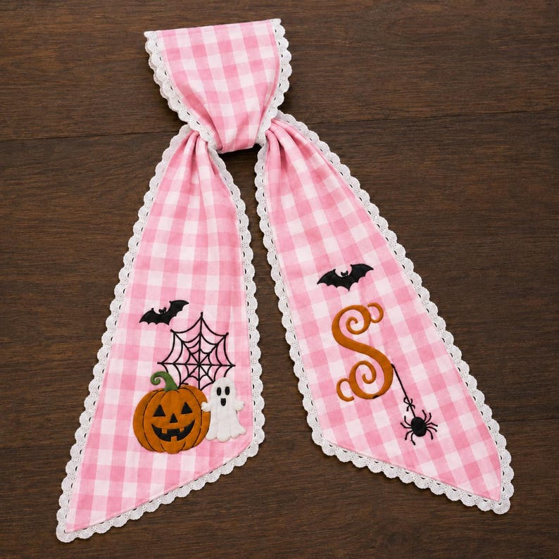 Personalized Halloween Wreath Sash, Monogram Pumpkin Ghost Door Bow, Trick or Treat Striped Ribbon, Fall Wreath Sash