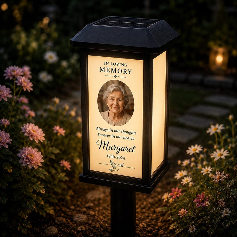 Personalized Memorial Solar Garden Stake Light, Custom Photo Name Year, Forever in My Heart