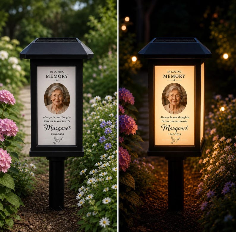 Personalized Memorial Solar Garden Stake Light, Custom Photo Name Year, Forever in My Heart
