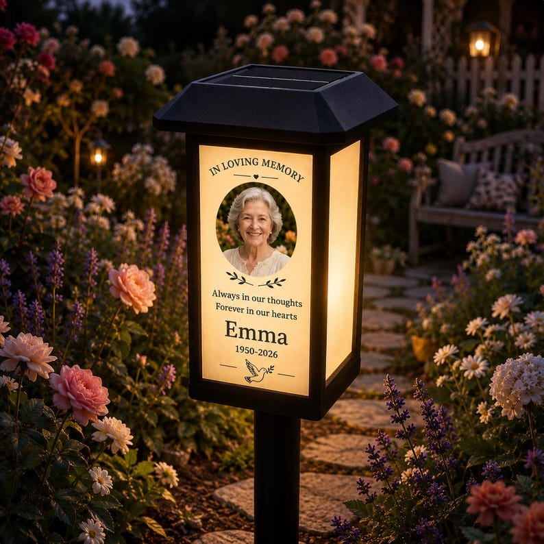 Personalized Memorial Solar Garden Stake Light, Custom Photo Name Year, Forever in My Heart