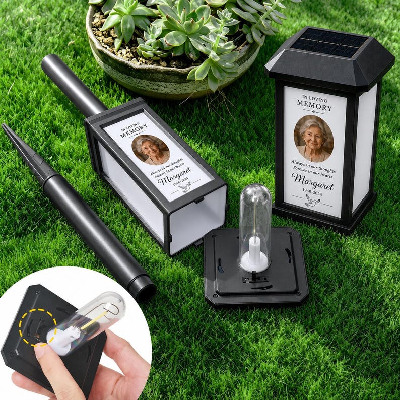 Personalized Memorial Solar Garden Stake Light, Custom Photo Name Year, Forever in My Heart