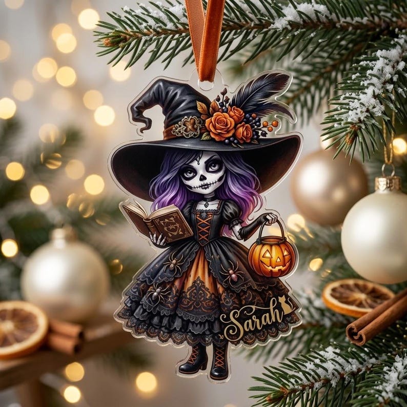 Little Witch Personalized Witch Custom Shaped Ornament, Tree Decor, Creepy Witchy Ornament for Wiccan
