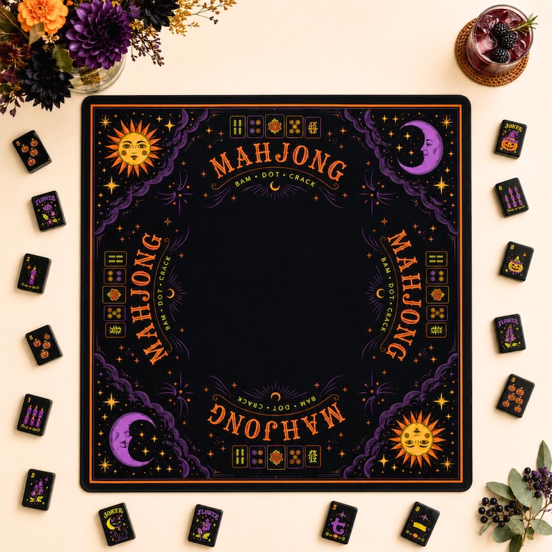 Mahjong Tile Set 160 Pieces, Halloween Mahjong Tiles, Spooky Mah Jongg Set, Witchy Mahj Tiles With Storage Box