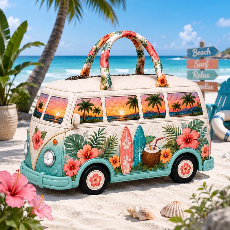 Tropical Floral Duffle Bag, Vintage Camper Weekender, Quilted Beach Travel Tote, Hibiscus Surf Carryall, Summer Boho Gift 2026