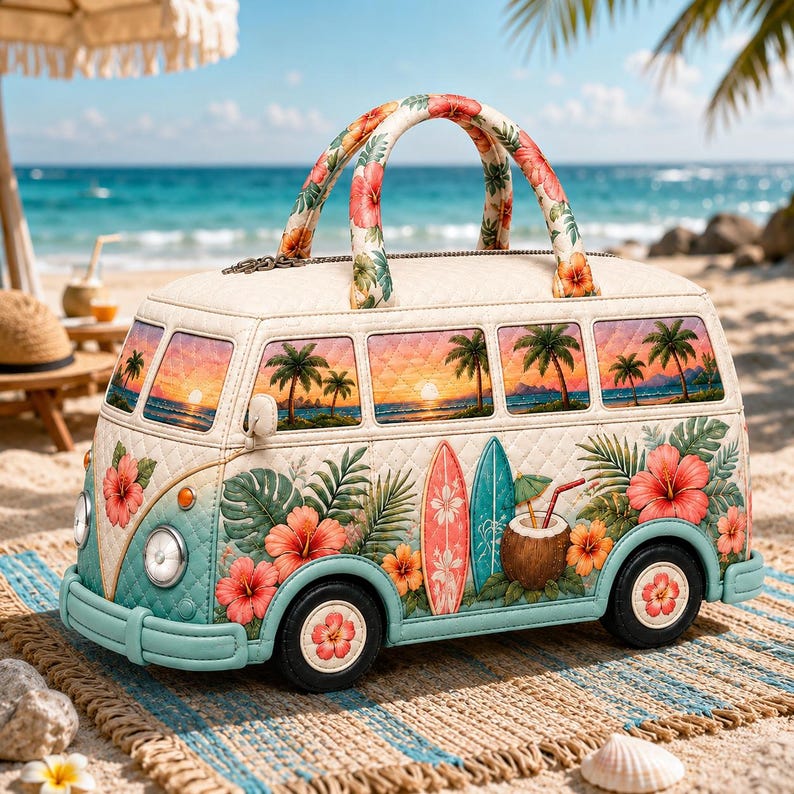 Tropical Floral Duffle Bag, Vintage Camper Weekender, Quilted Beach Travel Tote, Hibiscus Surf Carryall, Summer Boho Gift 2026