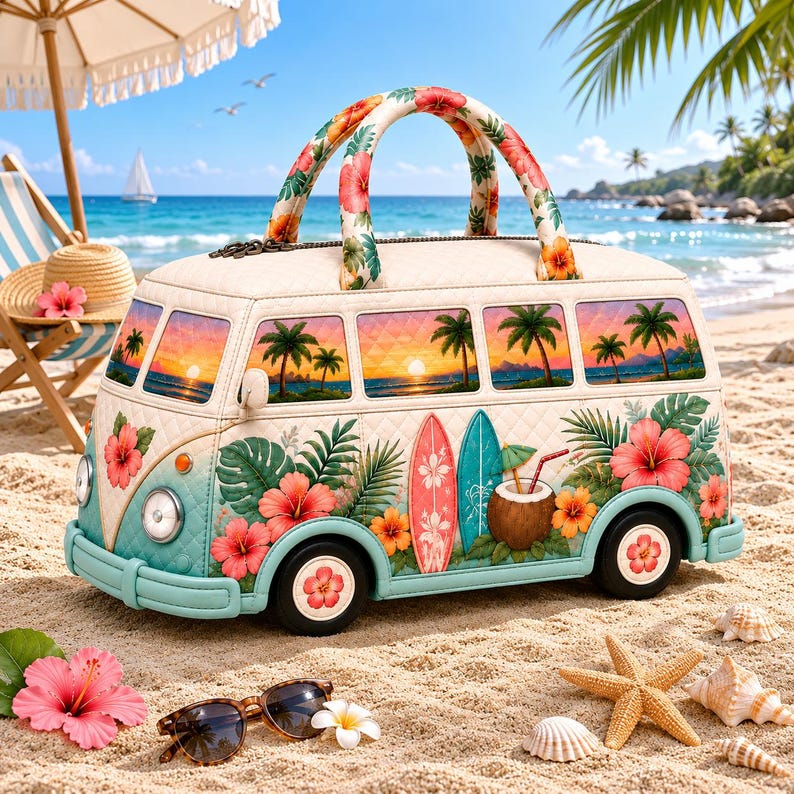Tropical Floral Duffle Bag, Vintage Camper Weekender, Quilted Beach Travel Tote, Hibiscus Surf Carryall, Summer Boho Gift 2026