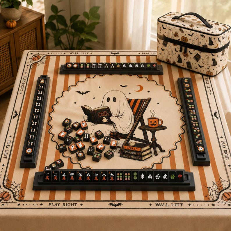Halloween Mahjong Mat, Ghost Mahjong Gift, Halloween Gift for Mahjong Players