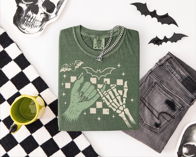 Pinky Promise Halloween Comfort Colors® Tshirt, Witch Monster Tee, Skeleton Sweatshirt