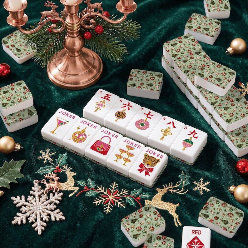 Christmas Mahjong Tiles, Holiday Mahjong Set, Festive American Mahjong Tiles, Winter Game Accessories