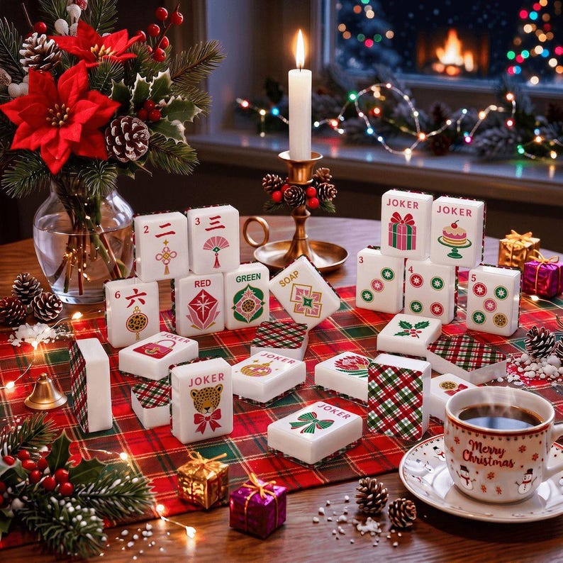 Christmas Plaid Mahjong Tiles, Tartan American Mahjong Tile Set, Festive Winter Mahjong Gift