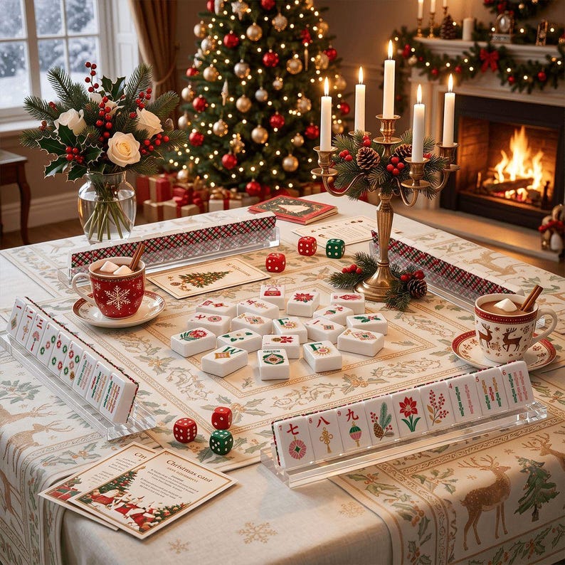 Christmas Plaid Mahjong Tiles, Tartan American Mahjong Tile Set, Festive Winter Mahjong Gift