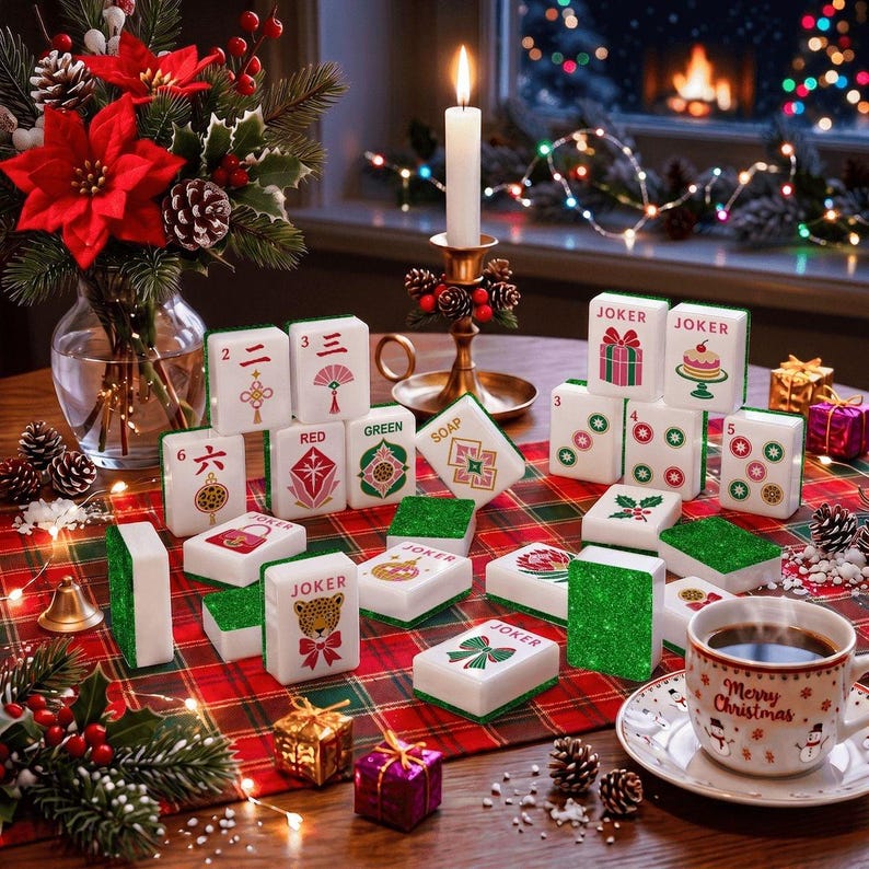 Glitter Glam Holiday Christmas Mahjong Tiles, 4 Colors For You To Choose