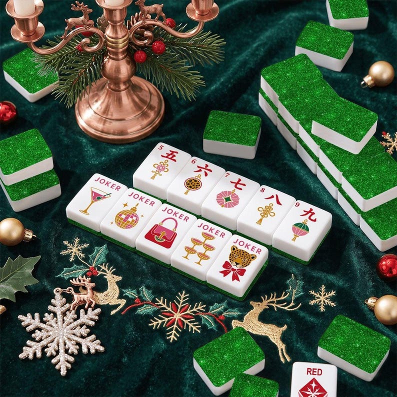 Glitter Glam Holiday Christmas Mahjong Tiles, 4 Colors For You To Choose
