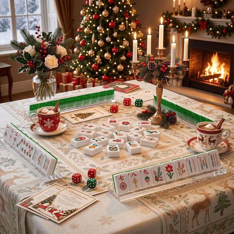 Glitter Glam Holiday Christmas Mahjong Tiles, 4 Colors For You To Choose