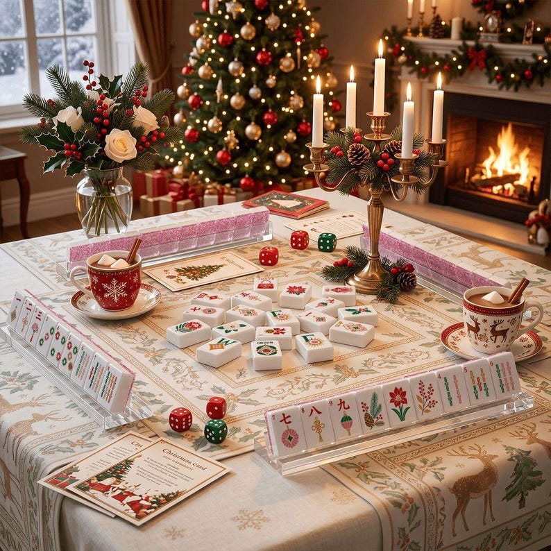 Glitter Glam Holiday Christmas Mahjong Tiles, 4 Colors For You To Choose