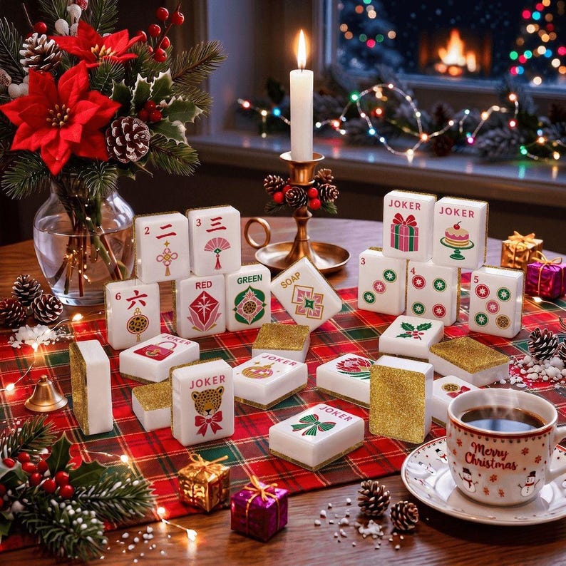 Glitter Glam Holiday Christmas Mahjong Tiles, 4 Colors For You To Choose