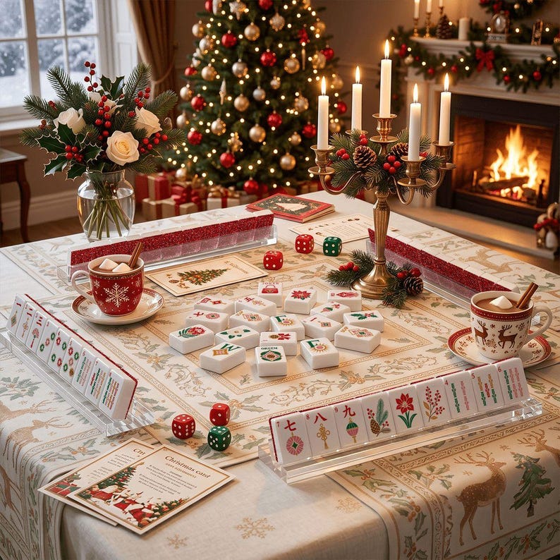 Glitter Glam Holiday Christmas Mahjong Tiles, 4 Colors For You To Choose