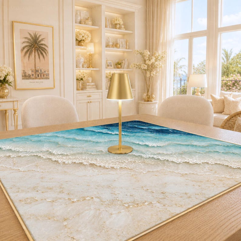 Turquoise Ocean Wave Mahjong Mat, Coastal Beach Game Night Mat, American Mahjong Gift