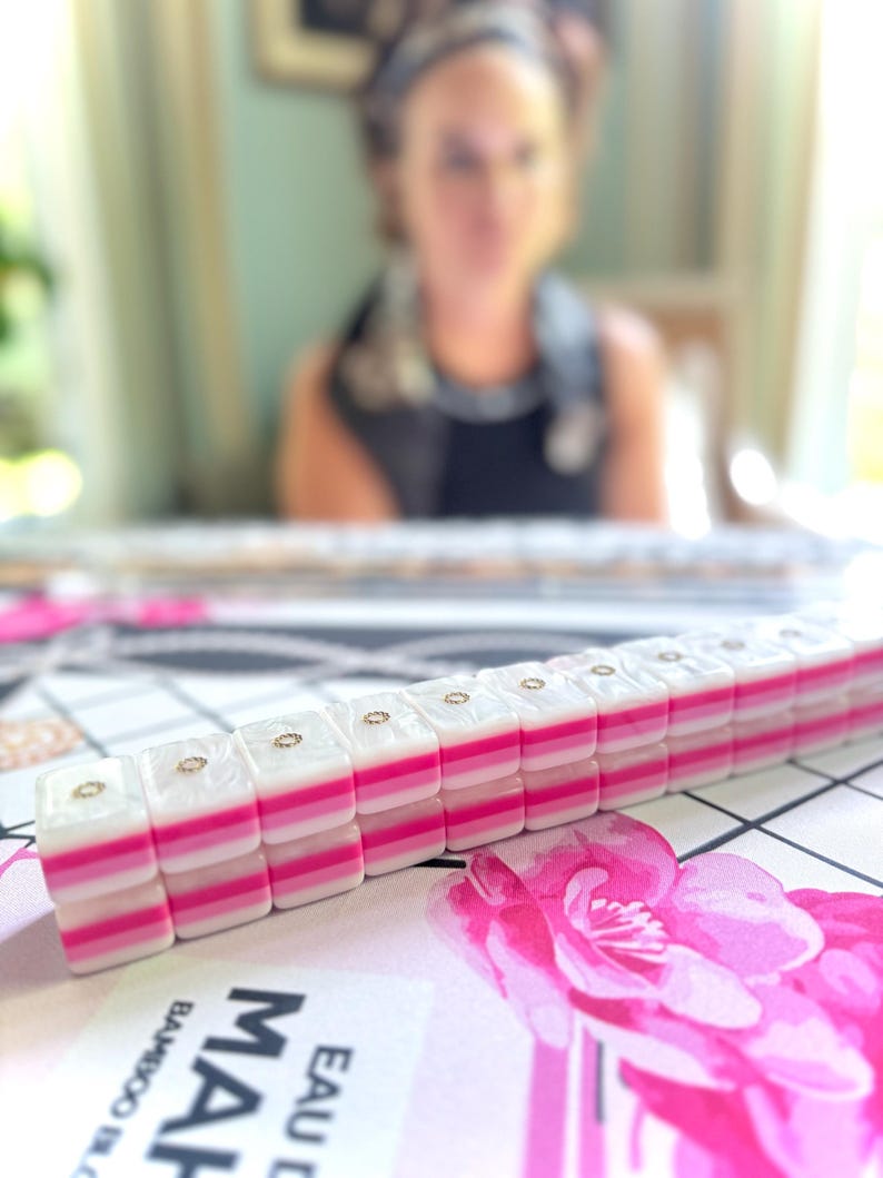 Eau de Mahj Mahjong Mat, Pink Floral B&W Mahjong Mat, Perfume Style Icon, Luxury Fashionista, Blossoms