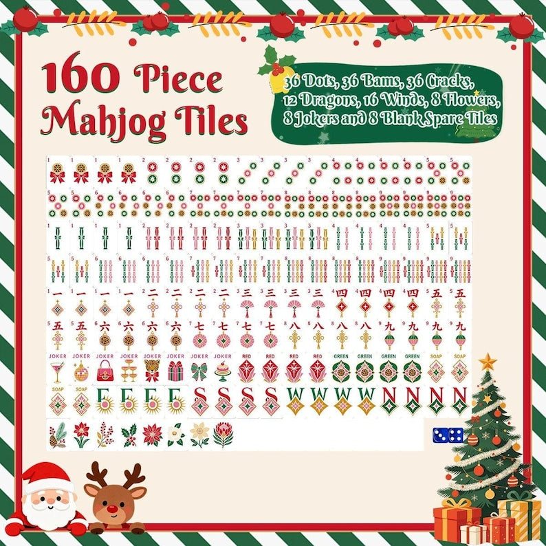 Nutcracker Christmas Mahjong Tile Set, 166-Piece American Mahjong Tiles, Festive Holiday Mahjong Gift