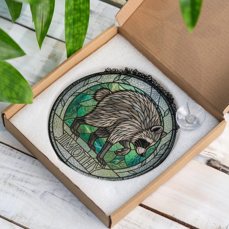 Jimothy Raccoon Stained Glass Suncatcher, Viral Seattle Meme Decor, Cute Raccoon Ornament, Gift for Animal Lover