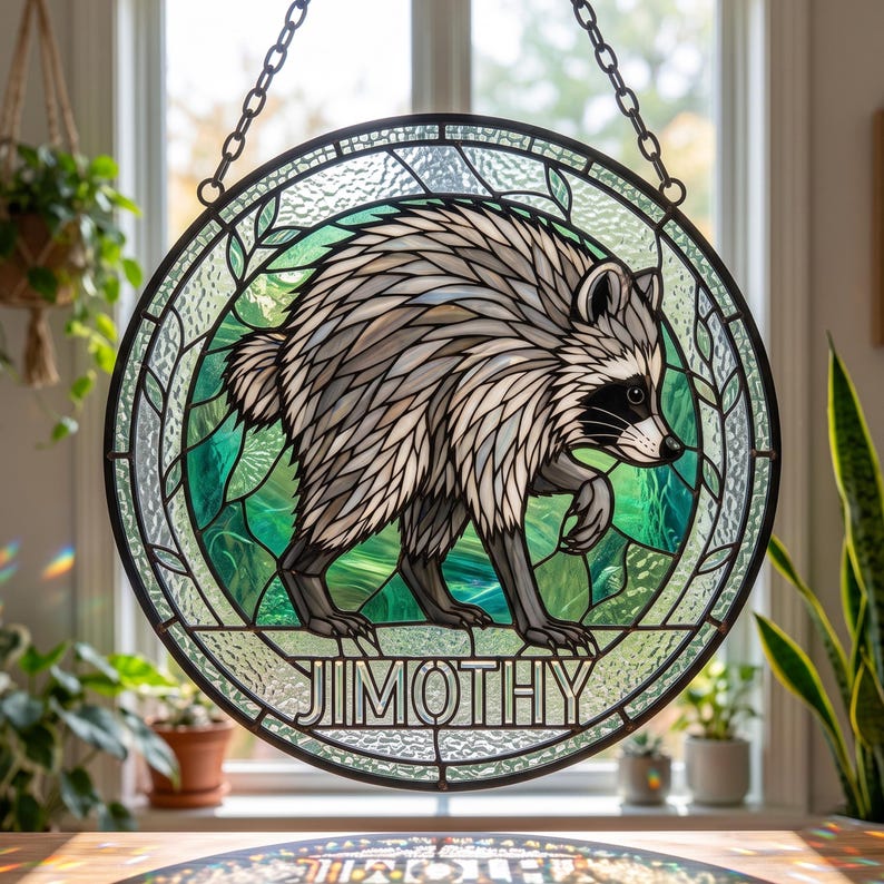 Jimothy Raccoon Stained Glass Suncatcher, Viral Seattle Meme Decor, Cute Raccoon Ornament, Gift for Animal Lover