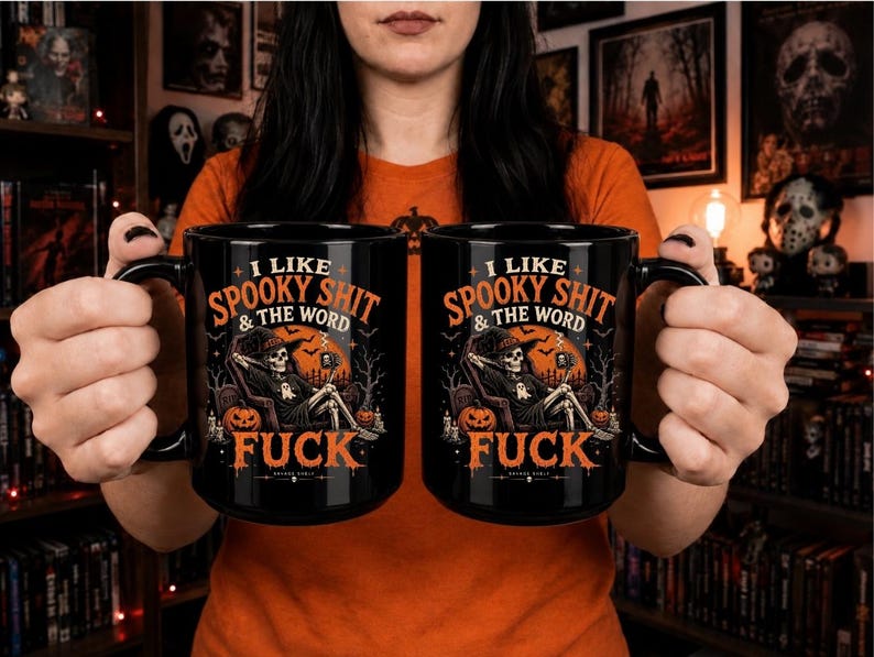 Spooky Shit & The Word Fuck Black Halloween Mug
