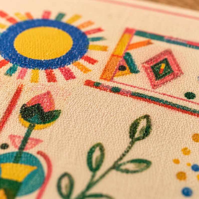 Whimsical Folk Art Mahjong Mat, Colorful Tribal Character Mahjong Table Mat, Eclectic Boho Game Mat