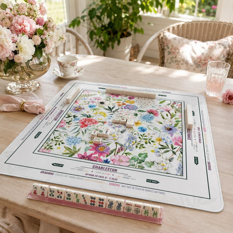 Floral Mahjong Mat American Mahjong Table Mat Garden Bloom Game Mat Family Game Night Decor Hostess Gift