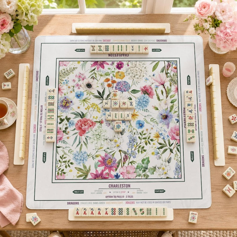Floral Mahjong Mat American Mahjong Table Mat Garden Bloom Game Mat Family Game Night Decor Hostess Gift