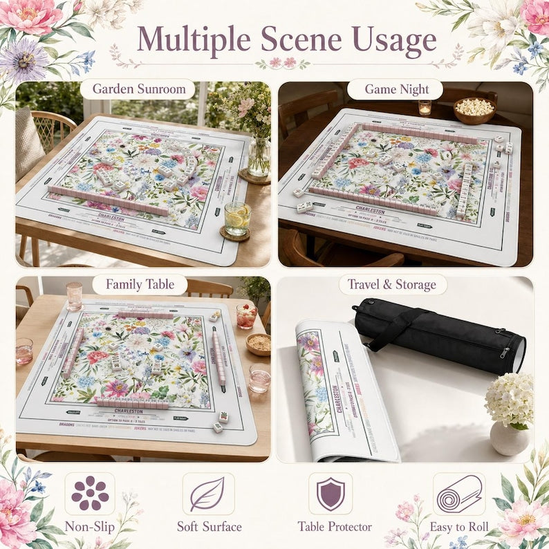 Floral Mahjong Mat American Mahjong Table Mat Garden Bloom Game Mat Family Game Night Decor Hostess Gift