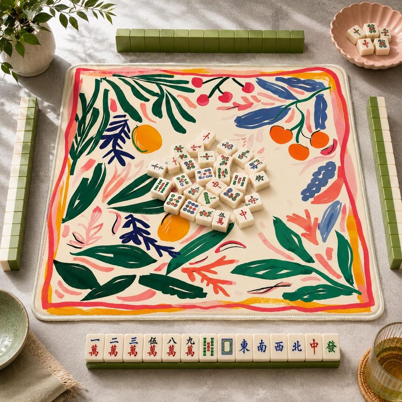 Matisse Floral Mahjong Mat, Bauhaus Botanical Table Cover, American Mahjong Playmat