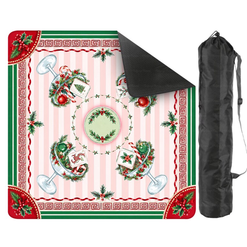 Christmas in July Mahjong Mat, Pink Stripe Candy Cane Game Mat, Preppy Holiday Gift, Non Slip Cover