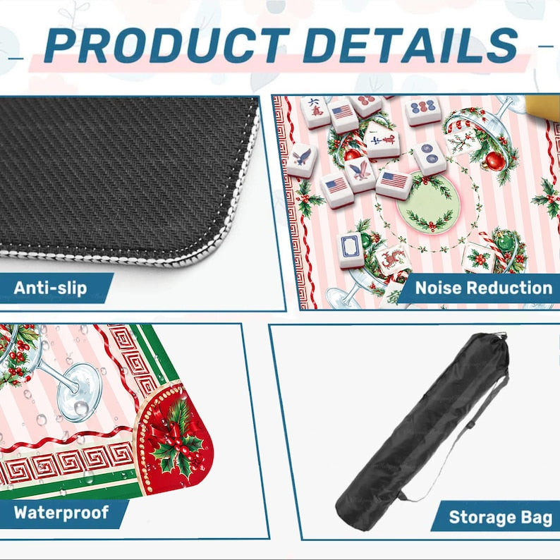 Christmas in July Mahjong Mat, Pink Stripe Candy Cane Game Mat, Preppy Holiday Gift, Non Slip Cover