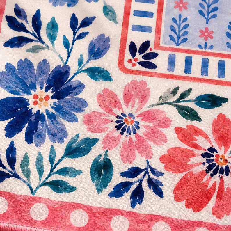 Pink Floral Mahjong Mat, American Mahjong Mat, Blue Botanical Stripe, Preppy Grandmillennial Mahjong Gift