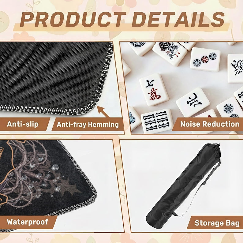 Personalized Mahjong Mat, Gothic Skull, Red-Eyed Thorned Vine, Polyester, Non-Slip