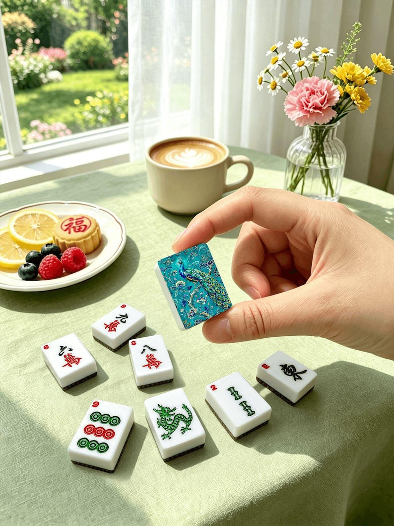 Chinoiserie Peacock Mahjong Set with Case, American Mahjong Tiles, Grandmillennial Mahjong Game, Cute Mahjong Gift