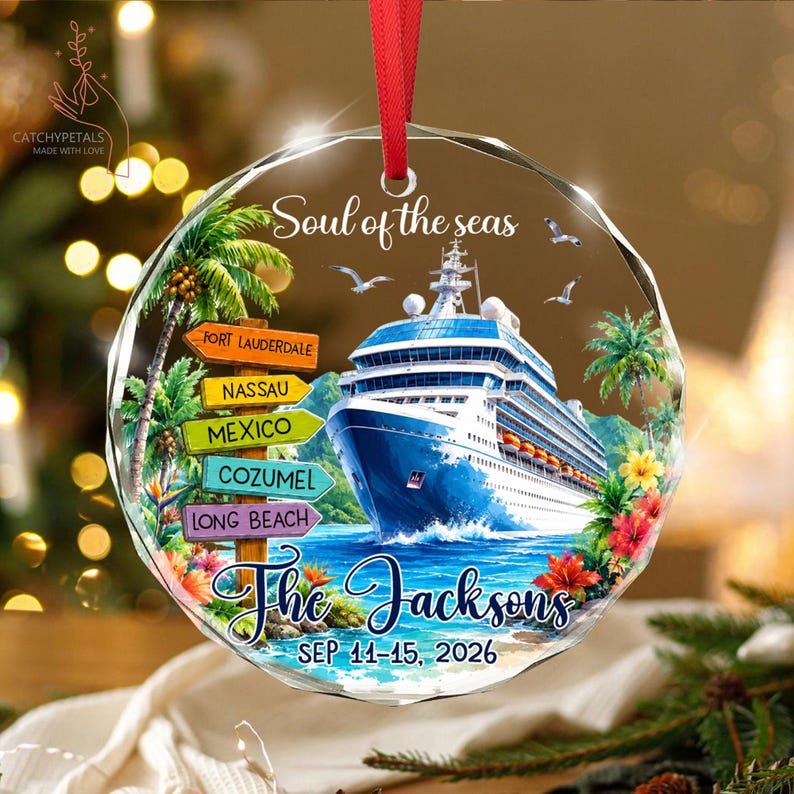 Custom Cruise Travel Adventure Ornament, Traveling Destination Glass Ornament, Travel Gift, Cruise Ship Keepsake