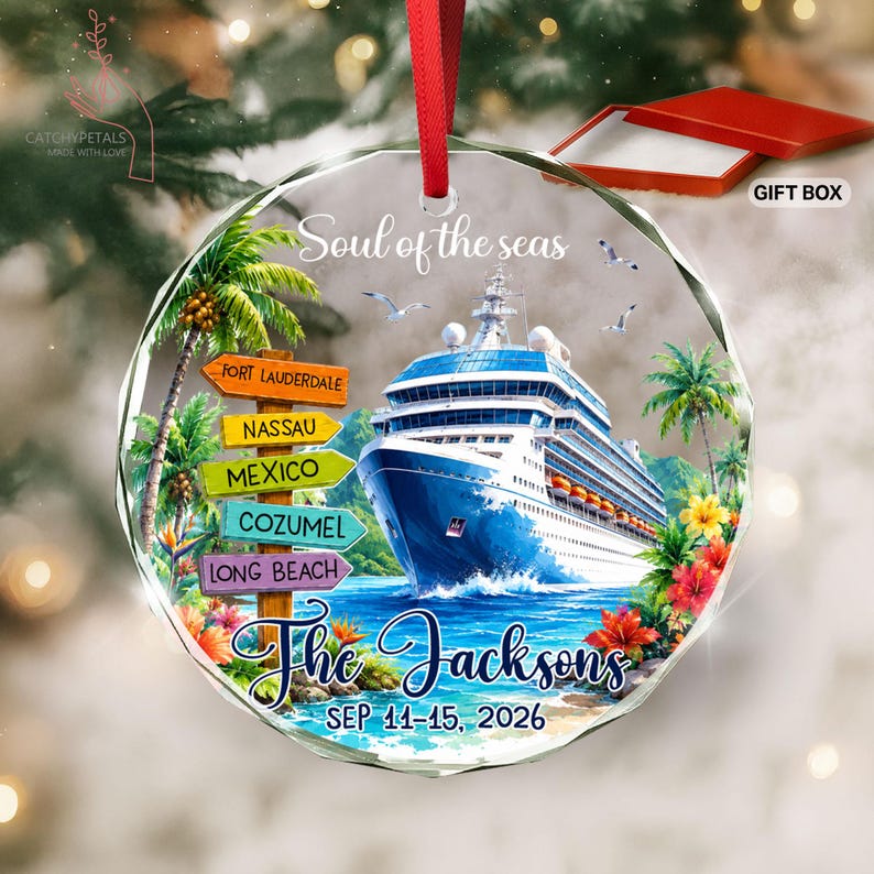 Custom Cruise Travel Adventure Ornament, Traveling Destination Glass Ornament, Travel Gift, Cruise Ship Keepsake