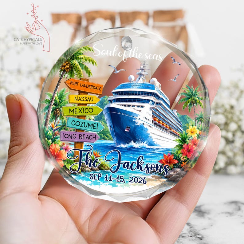 Custom Cruise Travel Adventure Ornament, Traveling Destination Glass Ornament, Travel Gift, Cruise Ship Keepsake