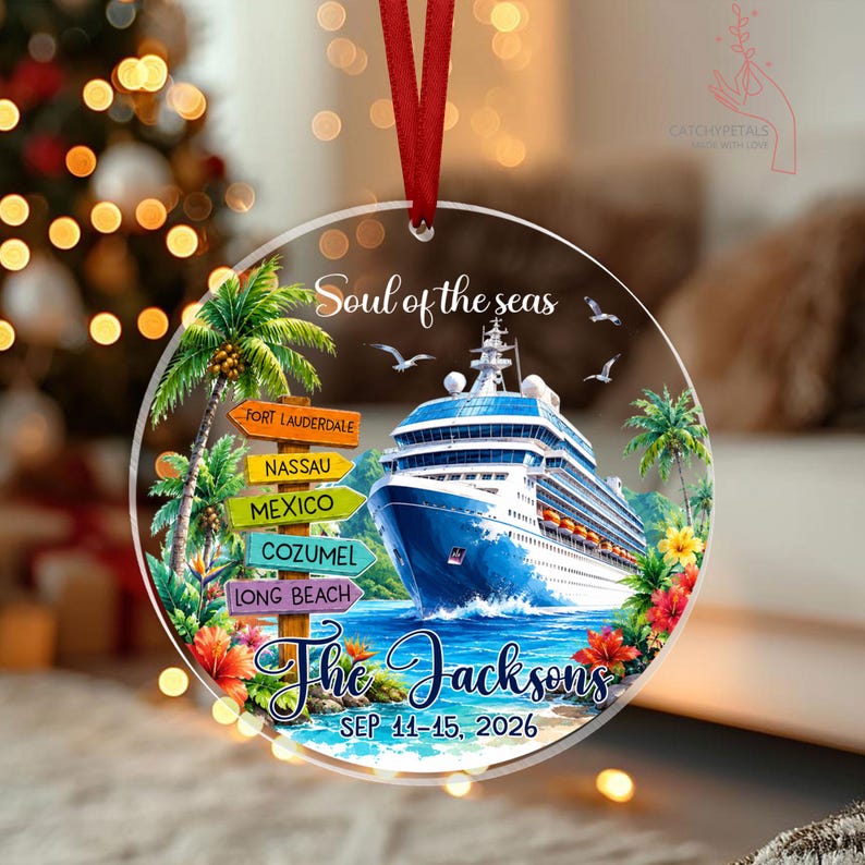 Custom Cruise Travel Adventure Ornament, Traveling Destination Glass Ornament, Travel Gift, Cruise Ship Keepsake