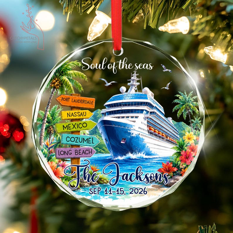 Custom Cruise Travel Adventure Ornament, Traveling Destination Glass Ornament, Travel Gift, Cruise Ship Keepsake