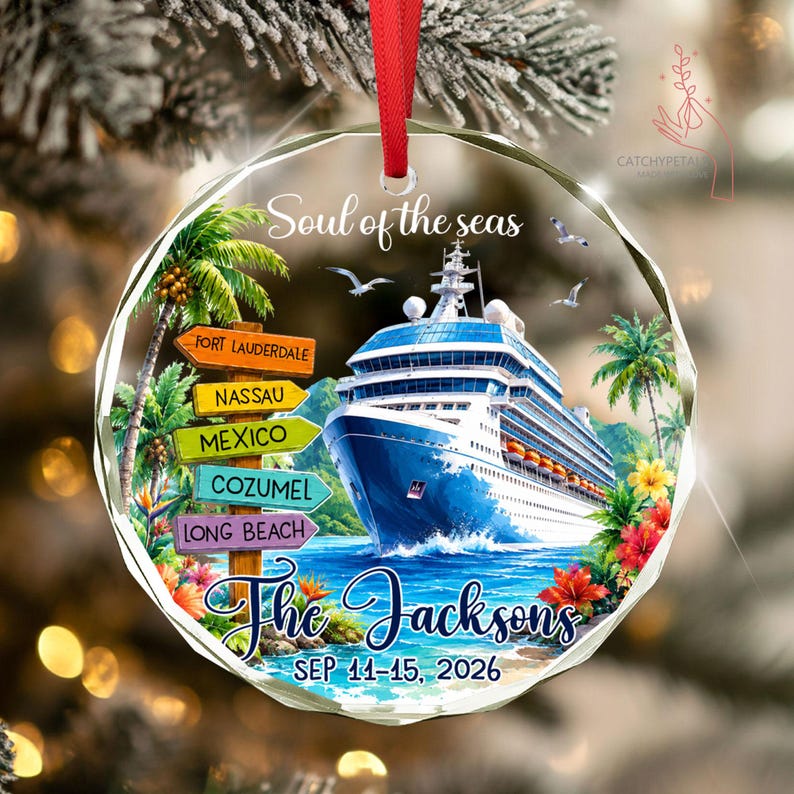 Custom Cruise Travel Adventure Ornament, Traveling Destination Glass Ornament, Travel Gift, Cruise Ship Keepsake