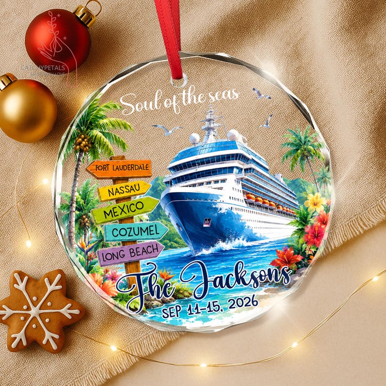 Custom Cruise Travel Adventure Ornament, Traveling Destination Glass Ornament, Travel Gift, Cruise Ship Keepsake